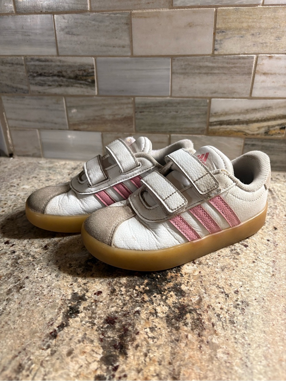adidas Kids White & Pink Velcro Casual Sneakers